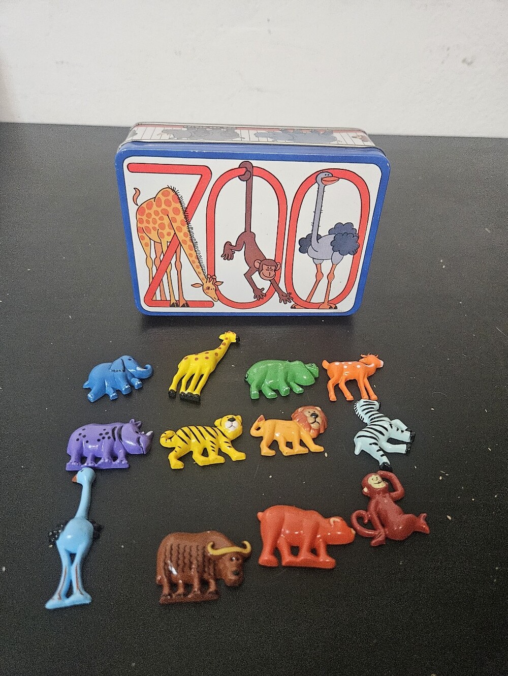 Vintage J.S.N.Y. Miniature Zoo Animal Magnets with Original Tin Box